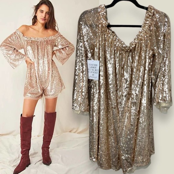 Free People Pants - Free People Gold Sequin Romper